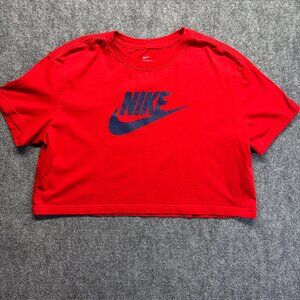 Red Nike Logo Cropped Top Tshirt Size L